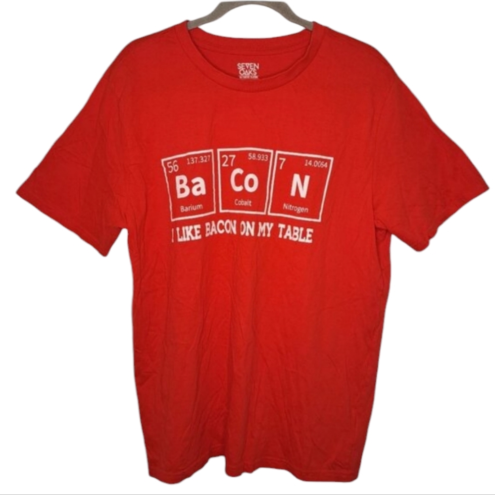 Seven Oaks Red Bacon Periodic Table Funny Graphic Tee Size XL